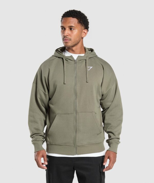 Crest Oversized Zip Up Hoodie Base Green