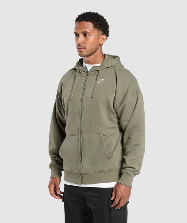 Crest Oversized Zip Up Hoodie Base Green - immagine 3