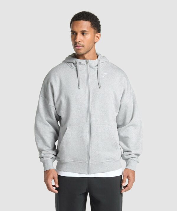 Crest Oversized Zip Up Hoodie Light Grey Core Marl