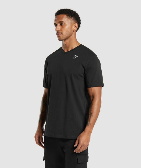 Crest V-Neck T Shirt Black - Image 3