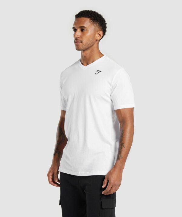 Crest V-Neck T Shirt White - Image 3