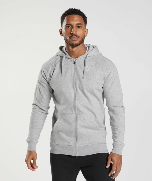 Crest Zip Up Hoodie Light Grey Marl