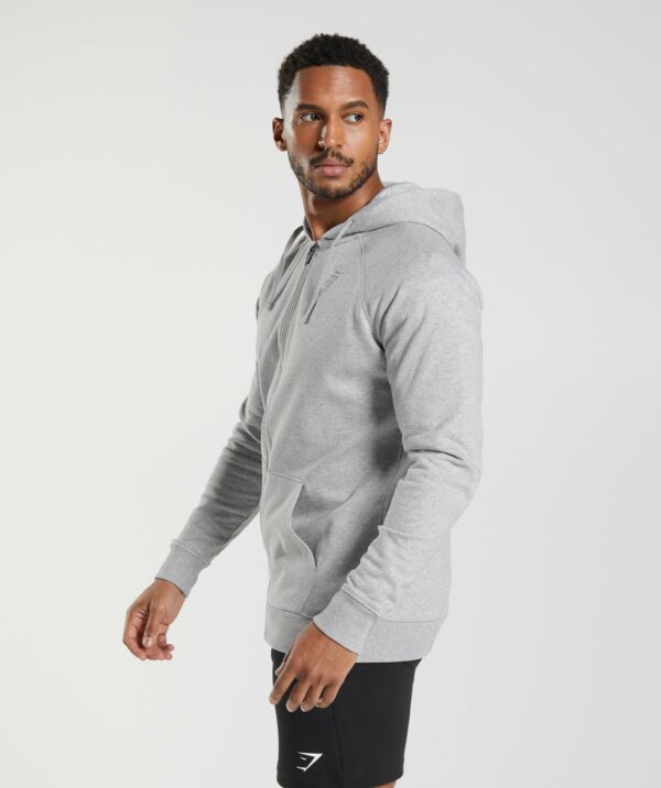 Crest Zip Up Hoodie Light Grey Marl - Image 3