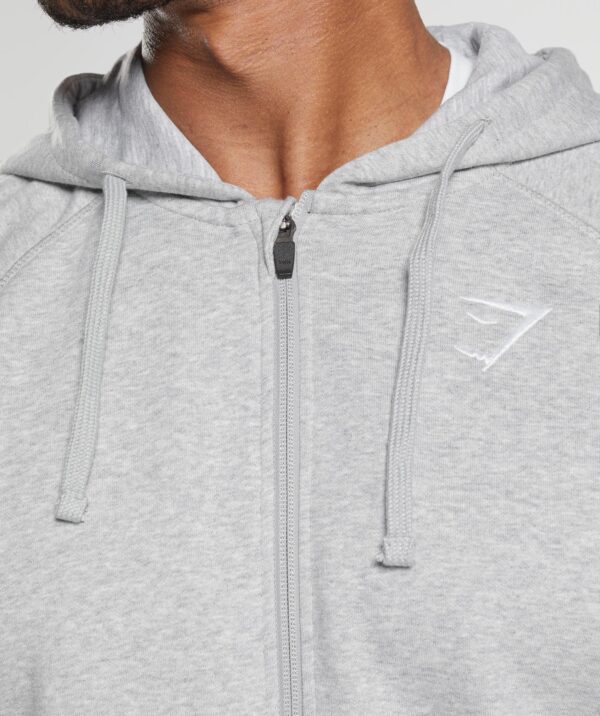 Crest Zip Up Hoodie Light Grey Marl - Image 5