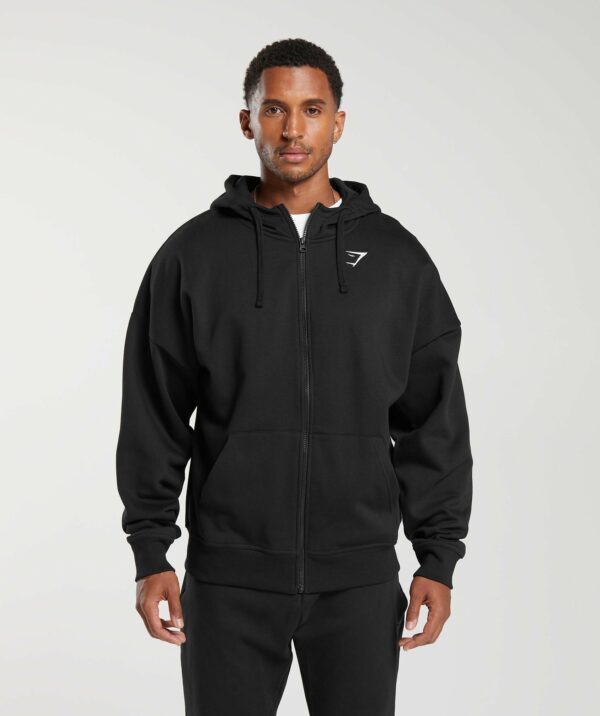 Crest Oversized Zip Up Hoodie Black