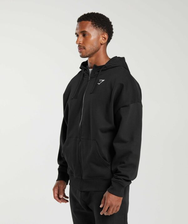 Crest Oversized Zip Up Hoodie Black - Image 3