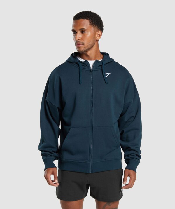 Crest Oversized Zip Up Hoodie Navy