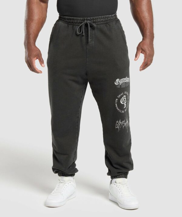 Distressed Graphic Joggers Black Acid Wash