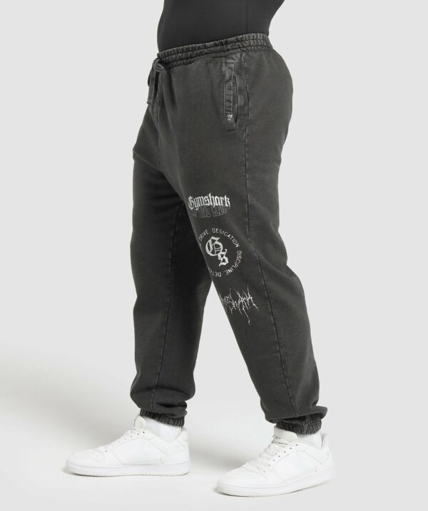 Distressed Graphic Joggers Black Acid Wash - Image 12