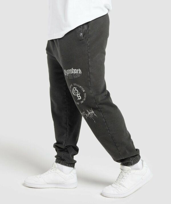 Distressed Graphic Joggers Black Acid Wash - Image 3