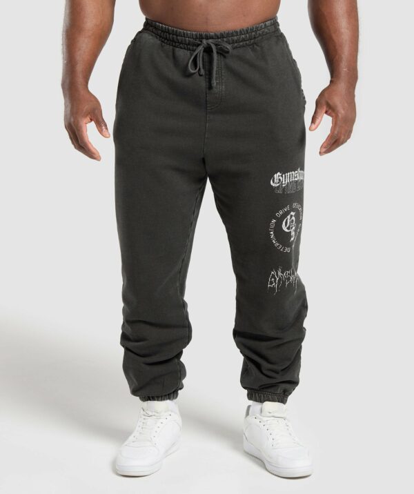 Distressed Graphic Joggers Black Acid Wash - Image 9