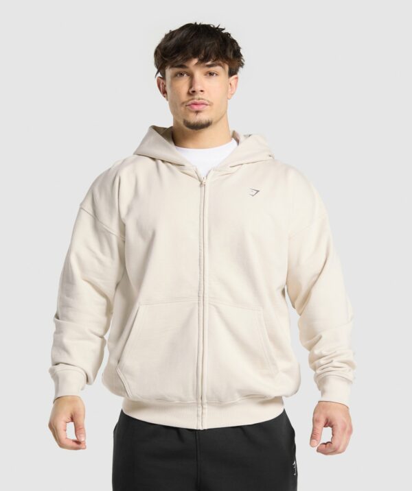 Atlas Zip Up Hoodie Oat White - Image 2