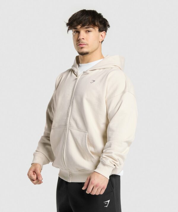 Atlas Zip Up Hoodie Oat White - Image 4