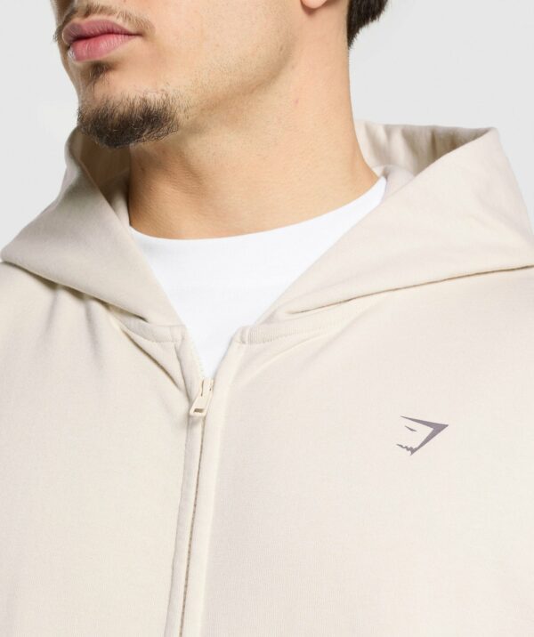 Atlas Zip Up Hoodie Oat White - Image 7