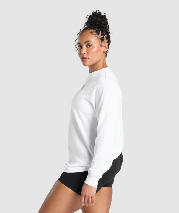 Lifting Essentials Graphic Long Sleeve Top White - Image 3