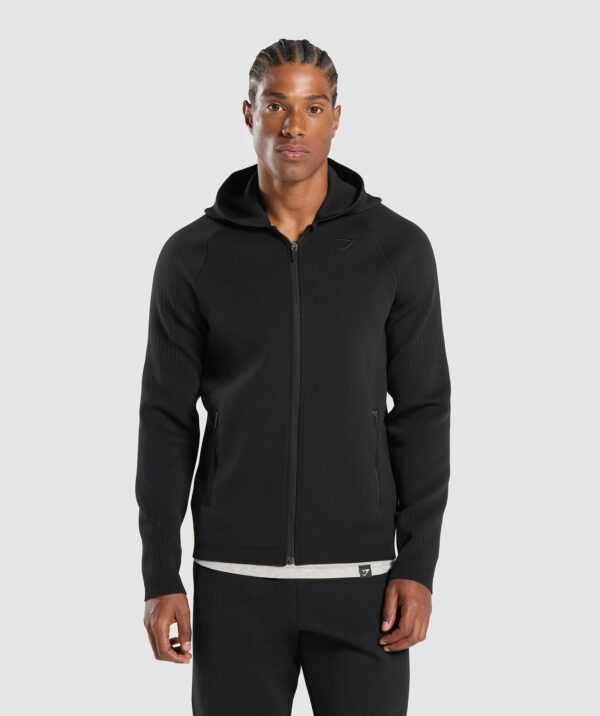 Flat Knit Zip Up Hoodie Black