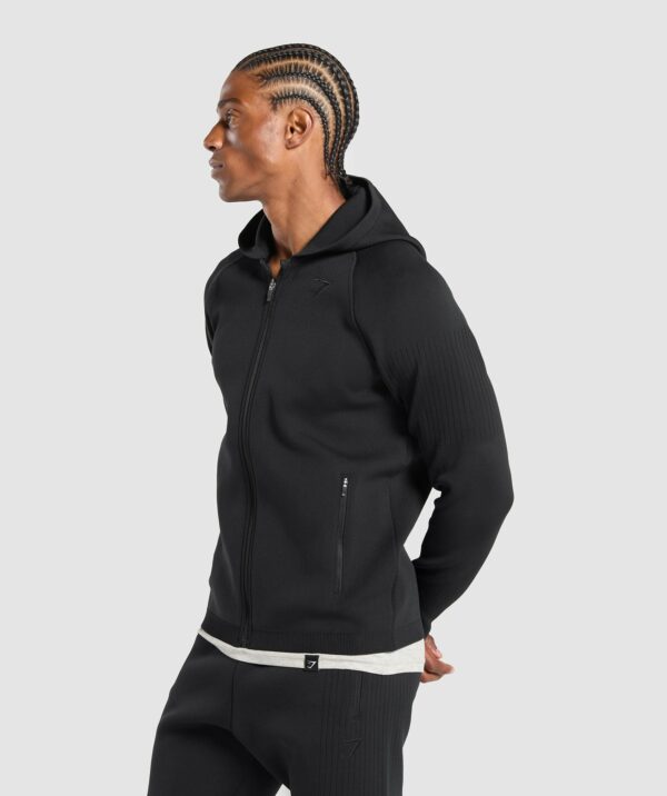 Flat Knit Zip Up Hoodie Black - Image 3