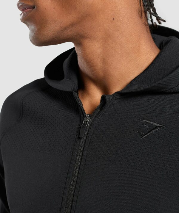 Flat Knit Zip Up Hoodie Black - Image 5