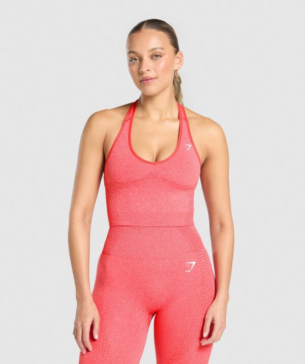 Vital Seamless Halter Neck Tank With Shelf Coral Red Marl