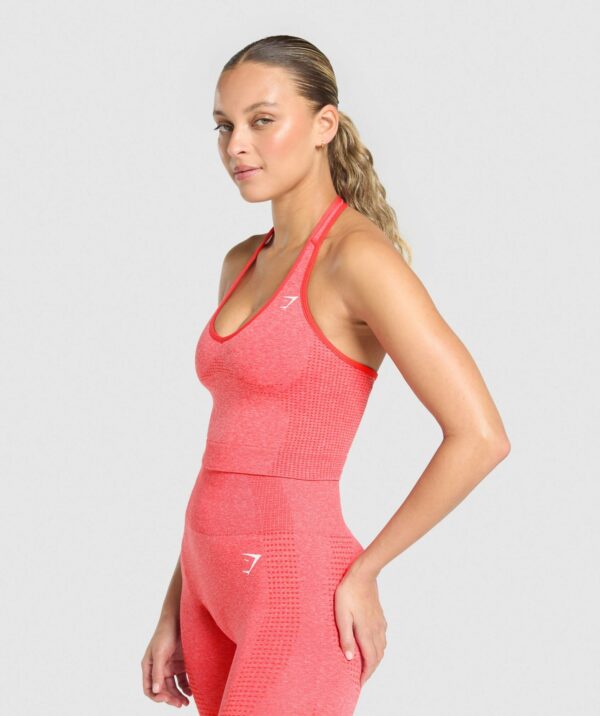 Vital Seamless Halter Neck Tank With Shelf Coral Red Marl - Image 4