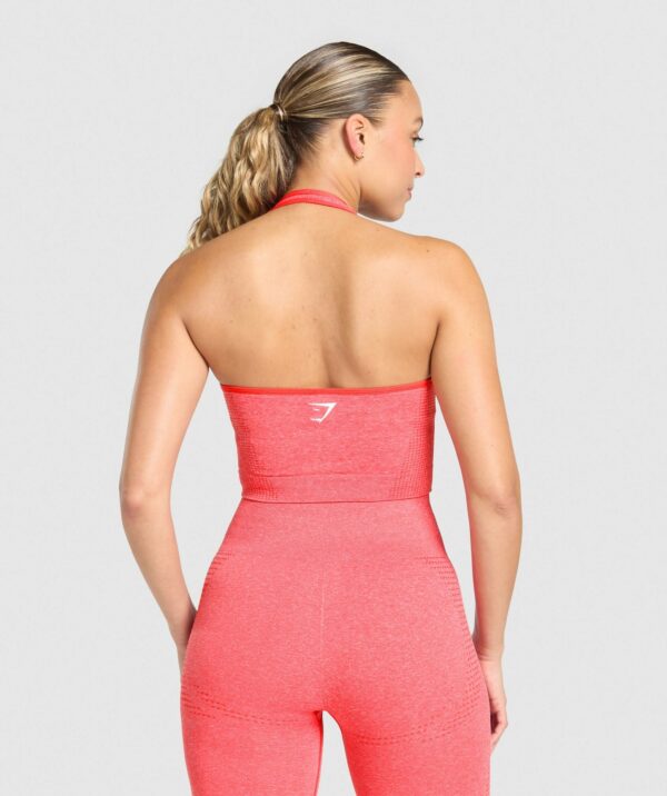 Vital Seamless Halter Neck Tank With Shelf Coral Red Marl - Image 2