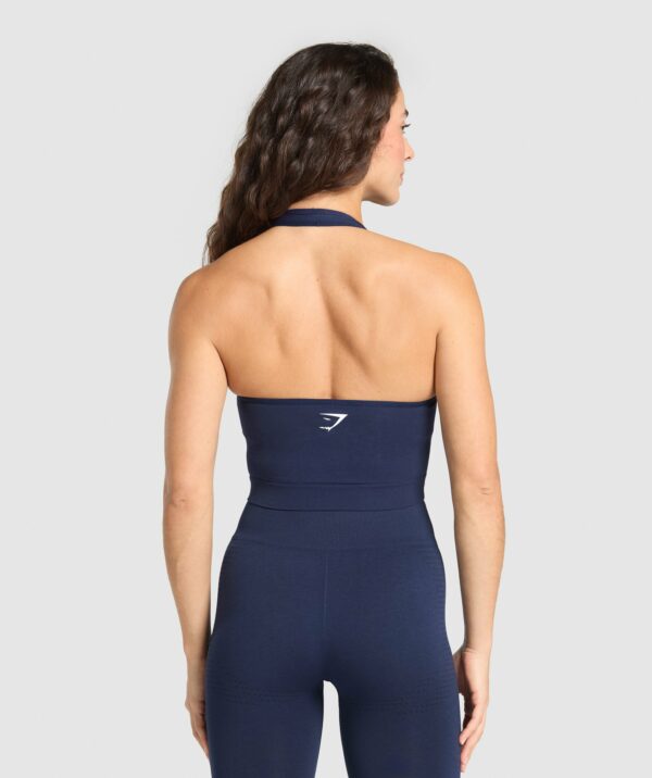 Vital Seamless Halter Neck Tank With Shelf Heavy Blue Marl - Image 2